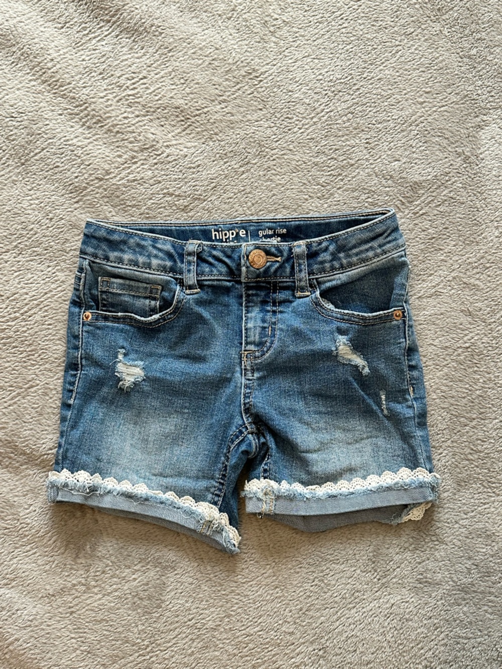 Girls' Blue Denim Lace-Trim Shorts